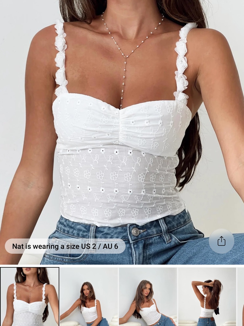 Princess Polly White Eyelet Bustier Camisole with Floral Straps